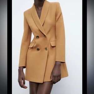 Zara long brown double breasted blazer